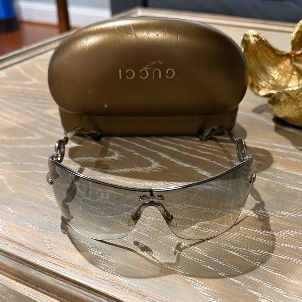 Gucci Silver-Tinted Sunglasses with Gold Case